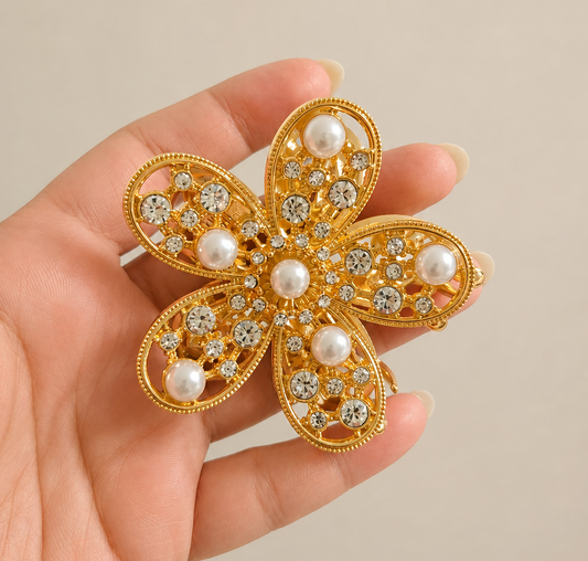 Floral Pearl Crystal Hair Claw
