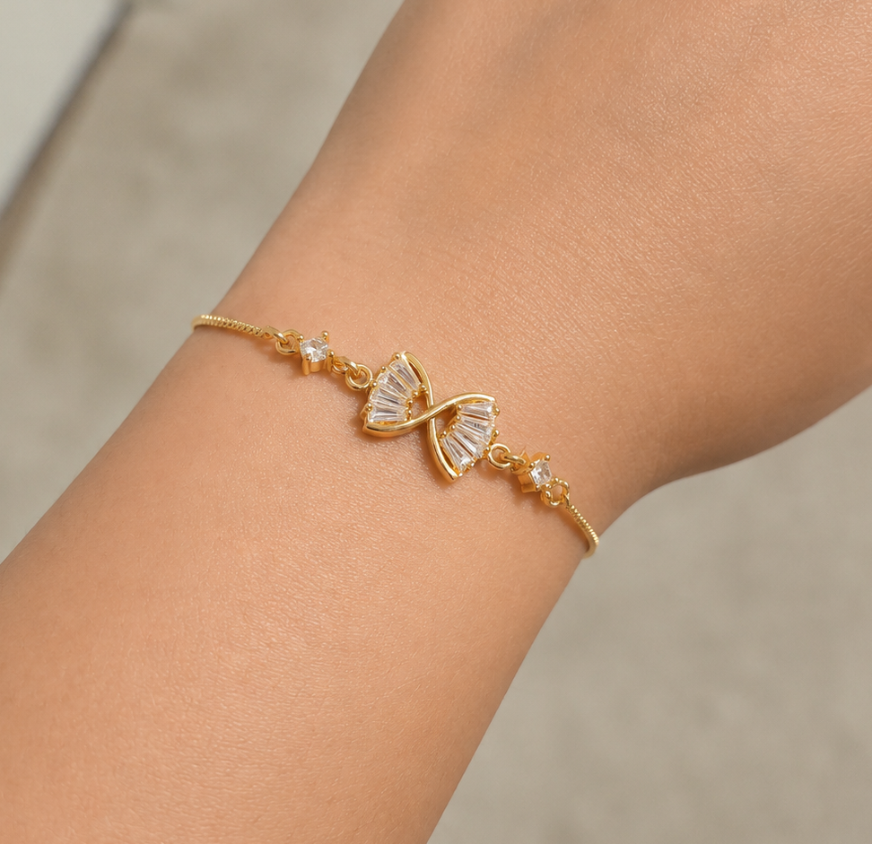 Crystal Bow Charm Anti Tarnish Bracelet
