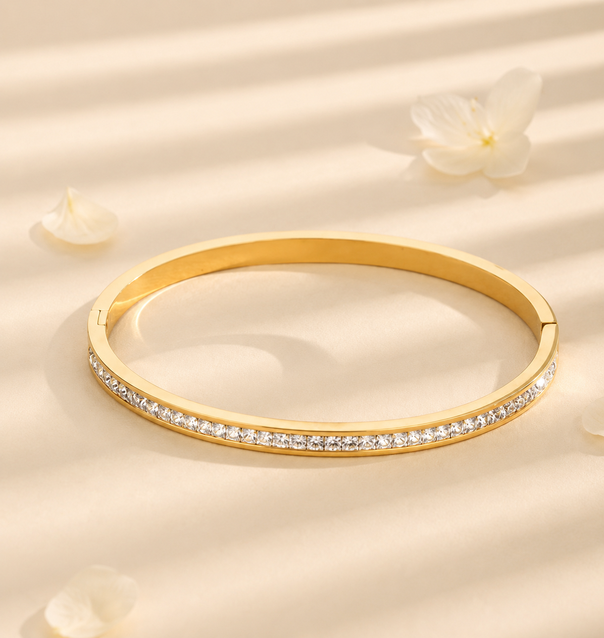 Gold Tone Crystal Studded Stainless Steel Openable Bracelet