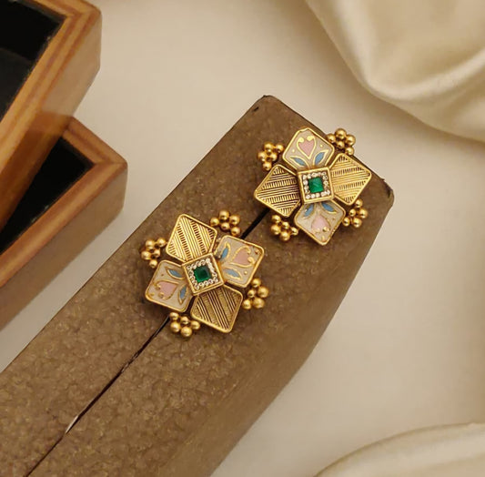 Emerald Enamel Square Studs