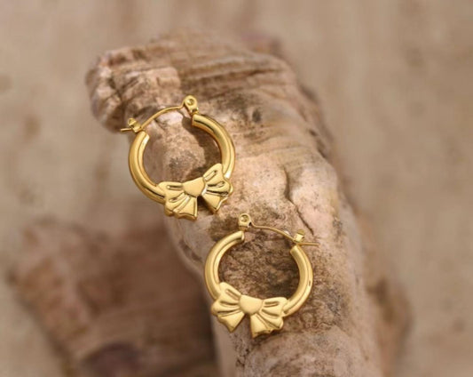 Gold Bow Hoop Earrings