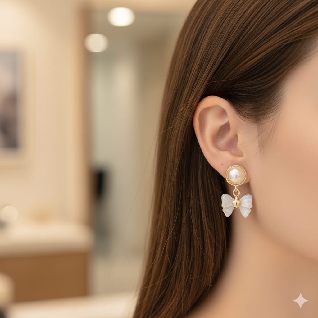 Pearl Bow Drop Earrings