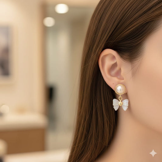 Pearl Bow Drop Earrings