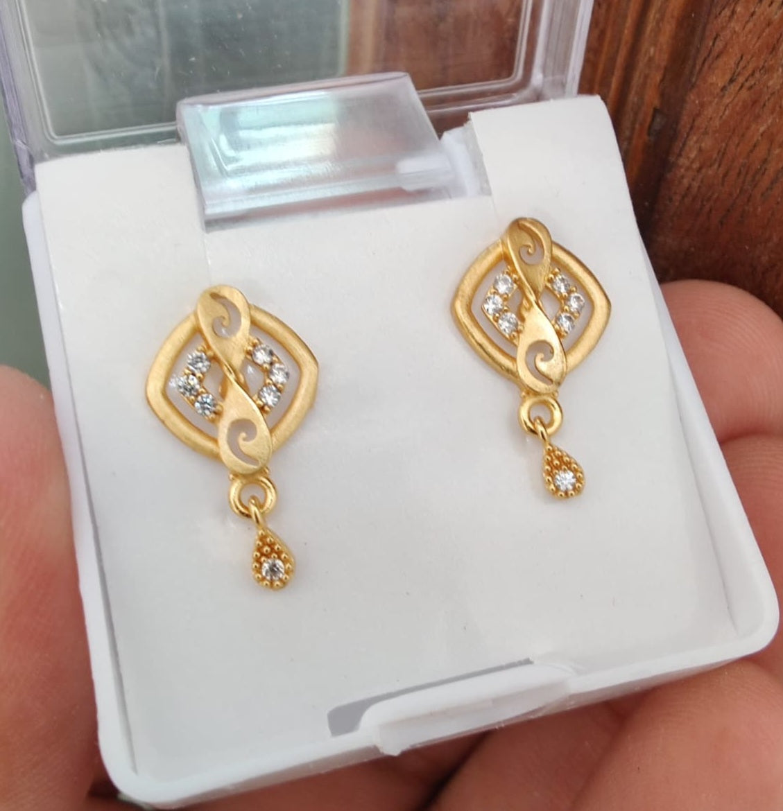 Gold Swirl Crystal Teardrop Earrings
