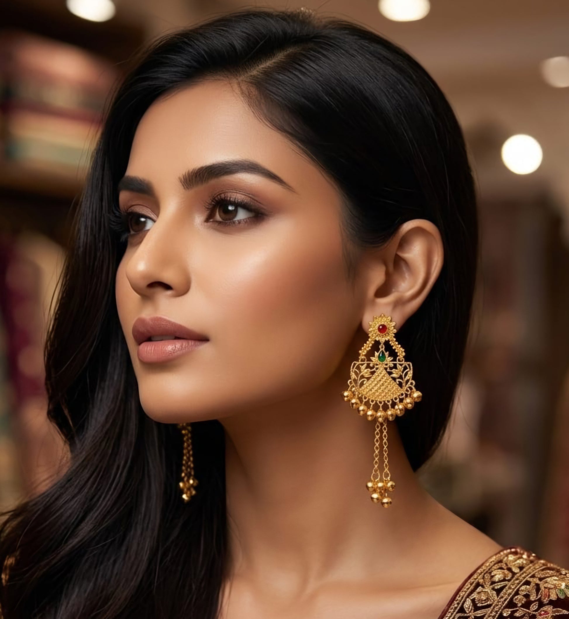 Gold Filigree Chandbali Earrings