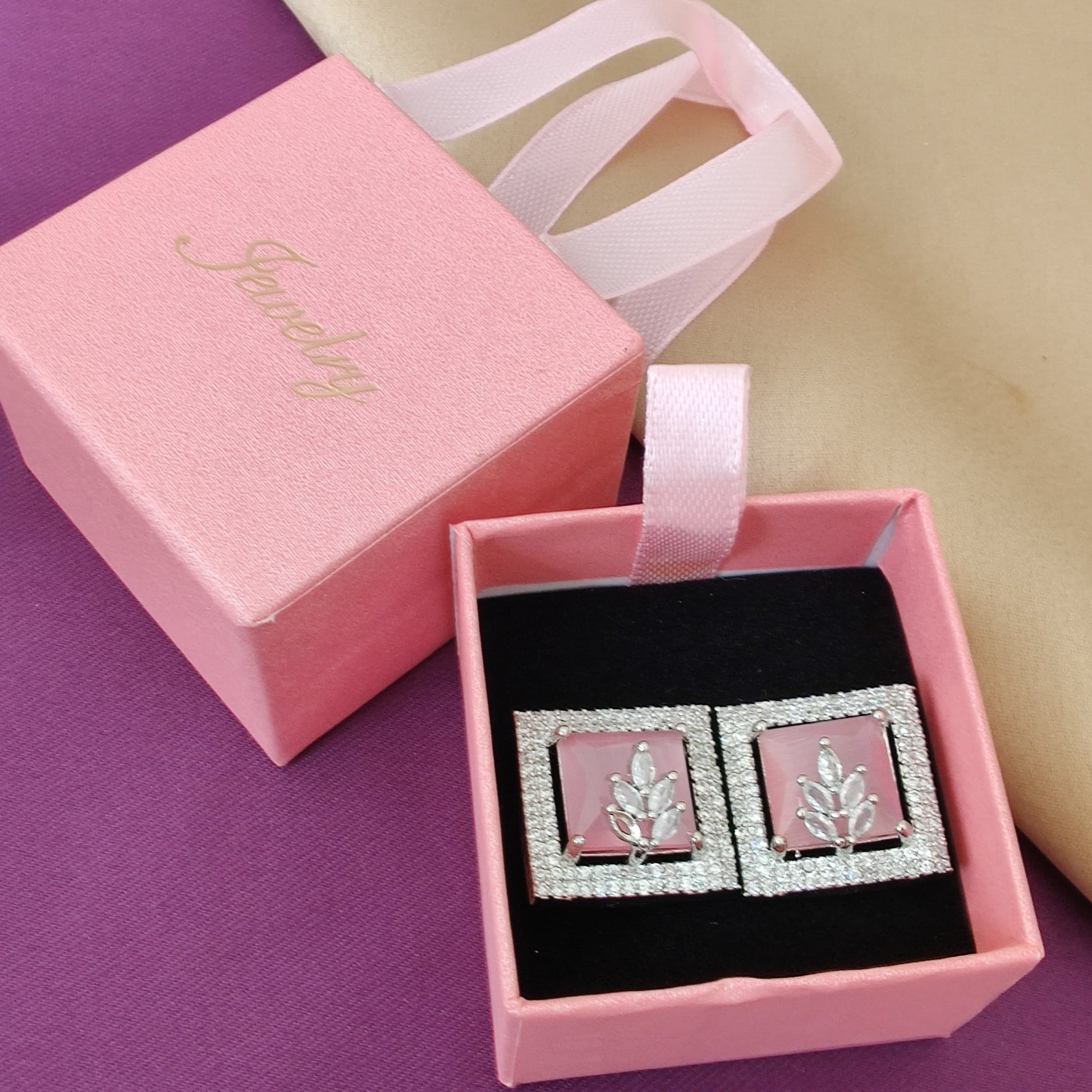 Pink Leaf Crystal Studs