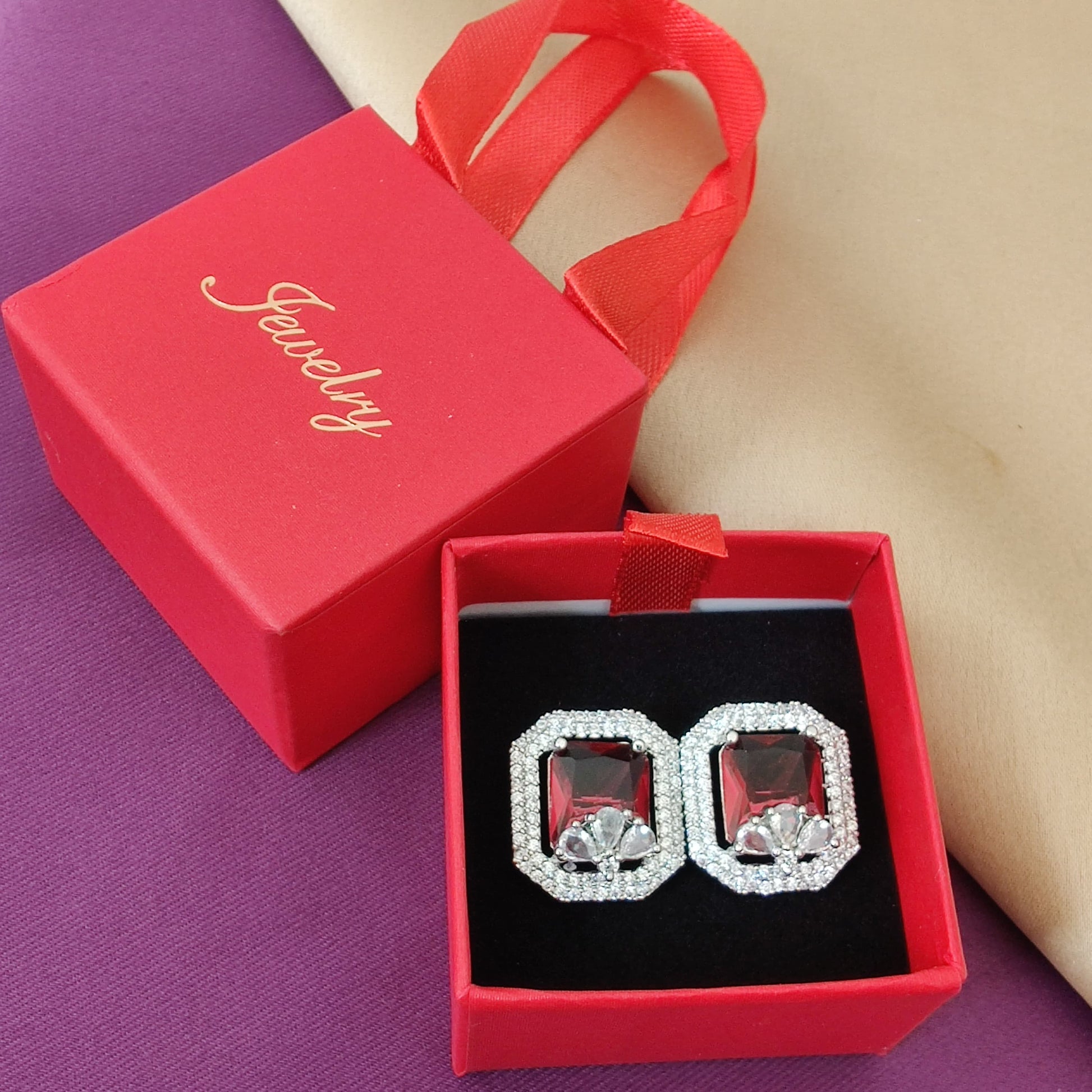 Ruby Octagon Crystal Studs