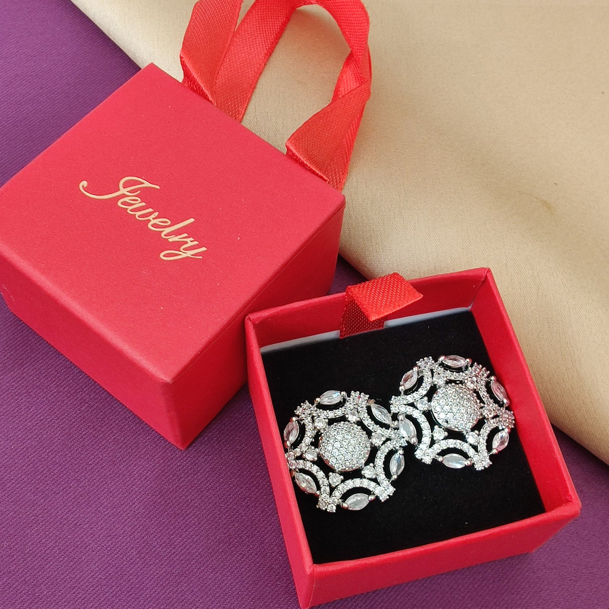 Floral Crystal Scroll Statement Studs