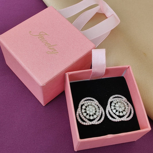 Silver Spiral Floral Crystal Studs