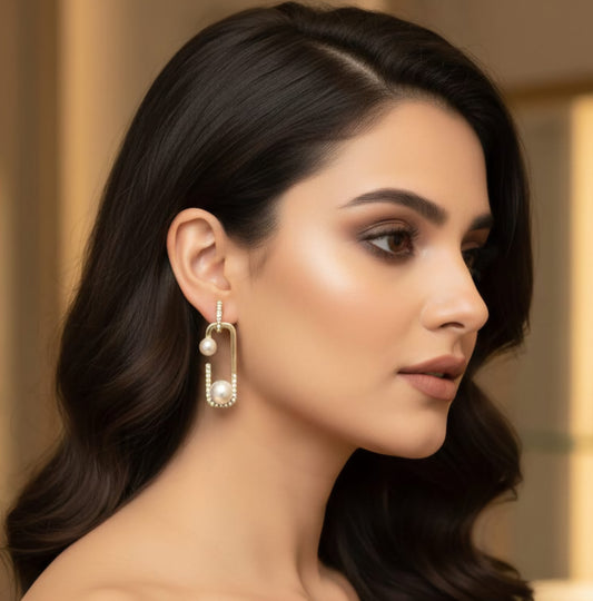 Pearl Rectangle Drop Earrings