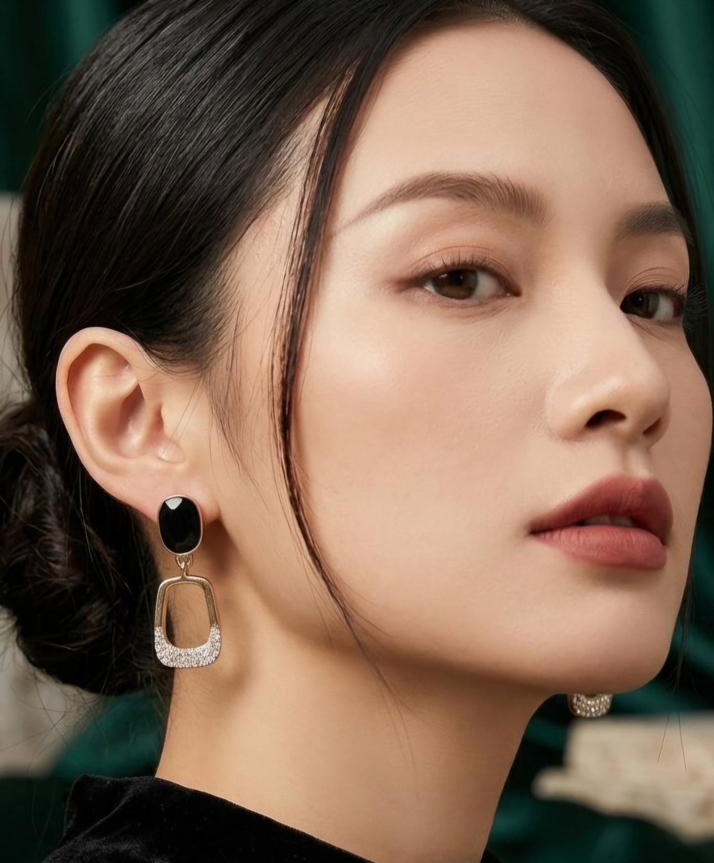 Black Onyx Square Drop Earrings