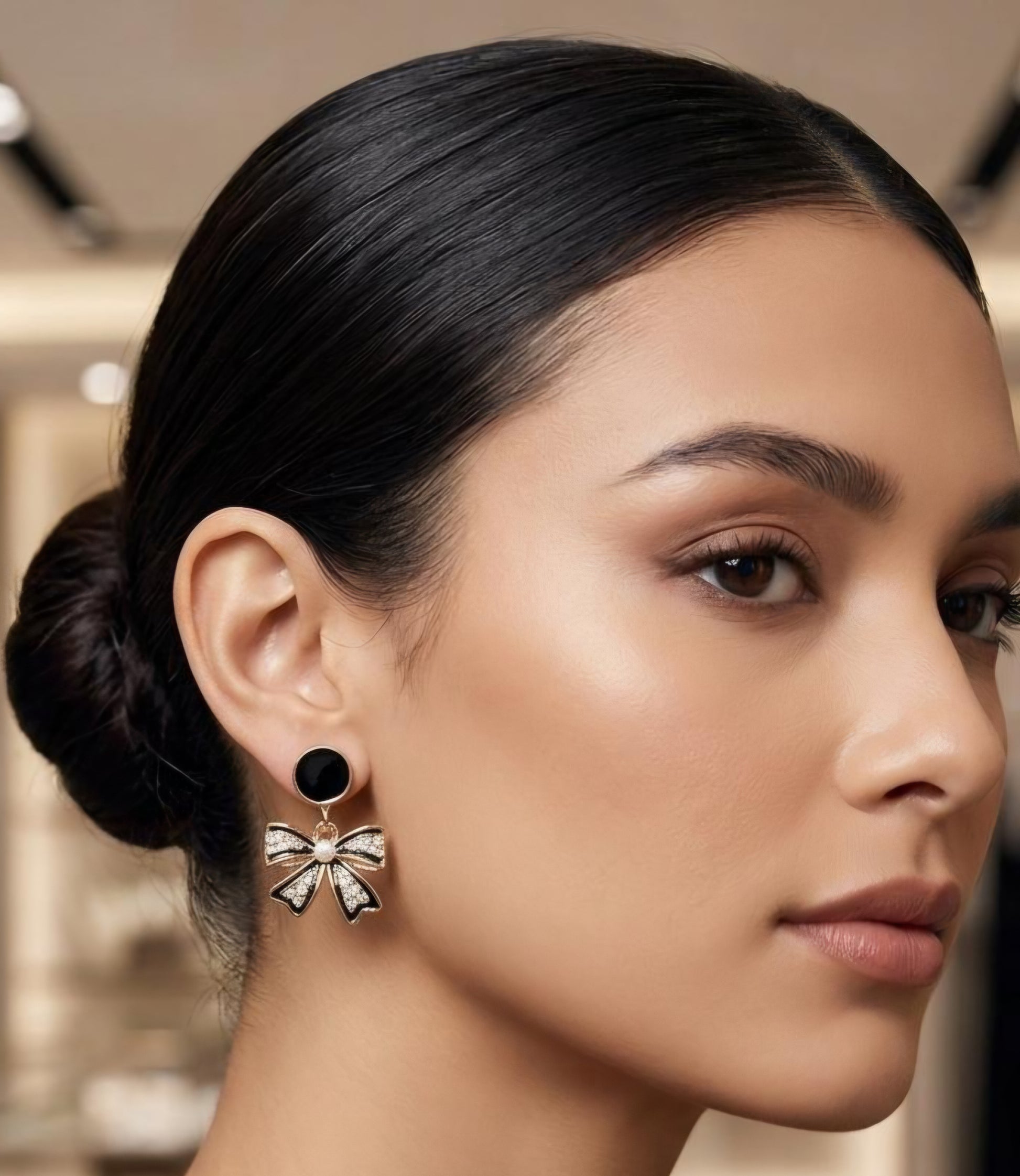 Black Bow Crystal Drop Earrings