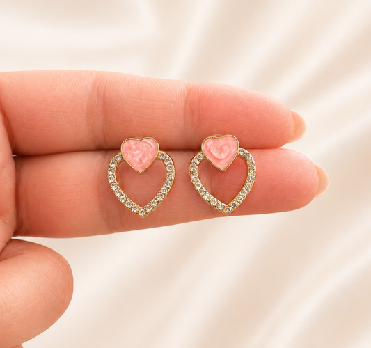 Pink Heart Crystal Studs