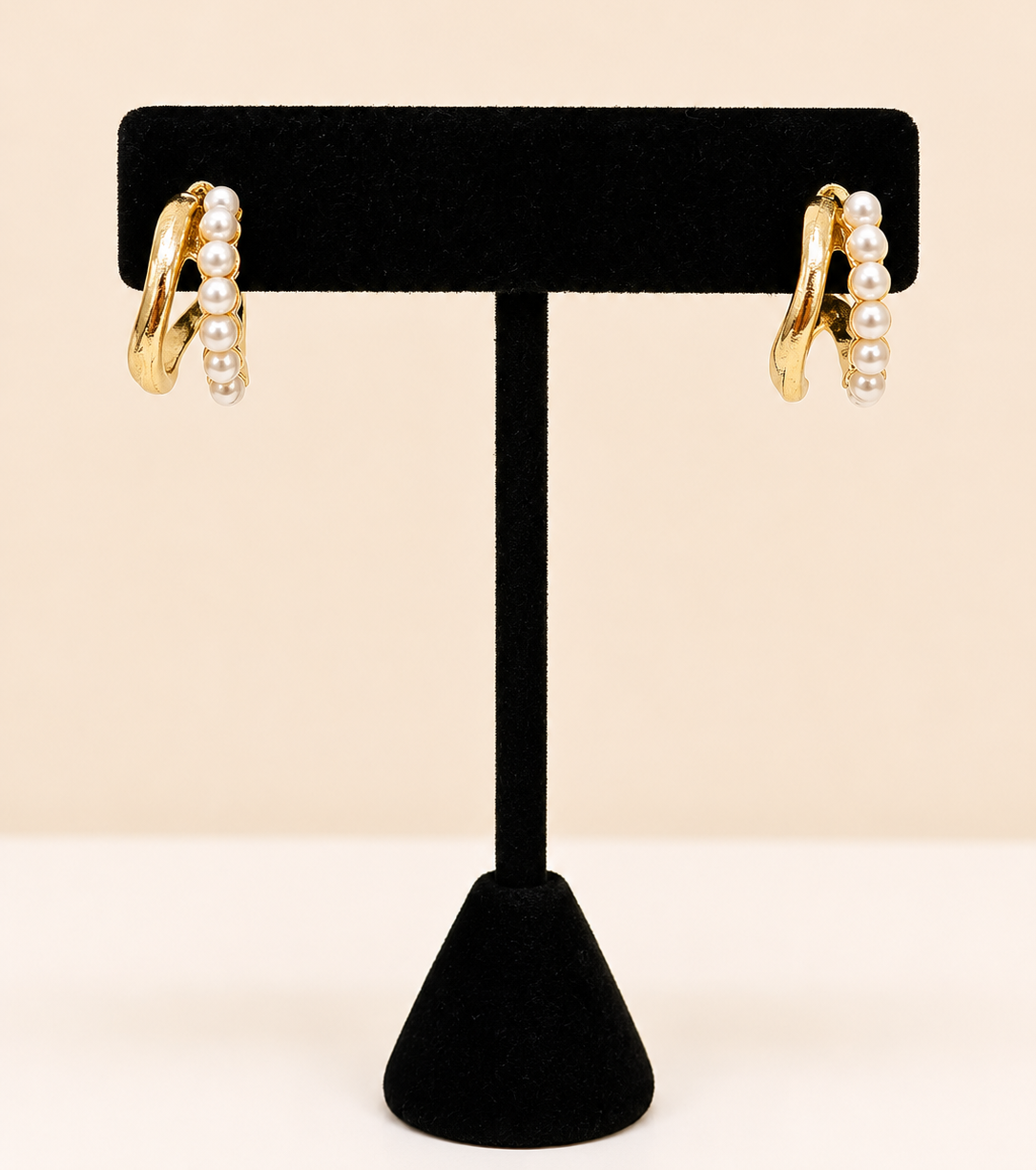 Gold Pearl Hoop Earrings