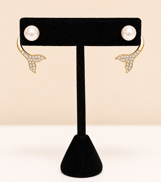 Pearl and Crystal Fish Tail Ear Jackets