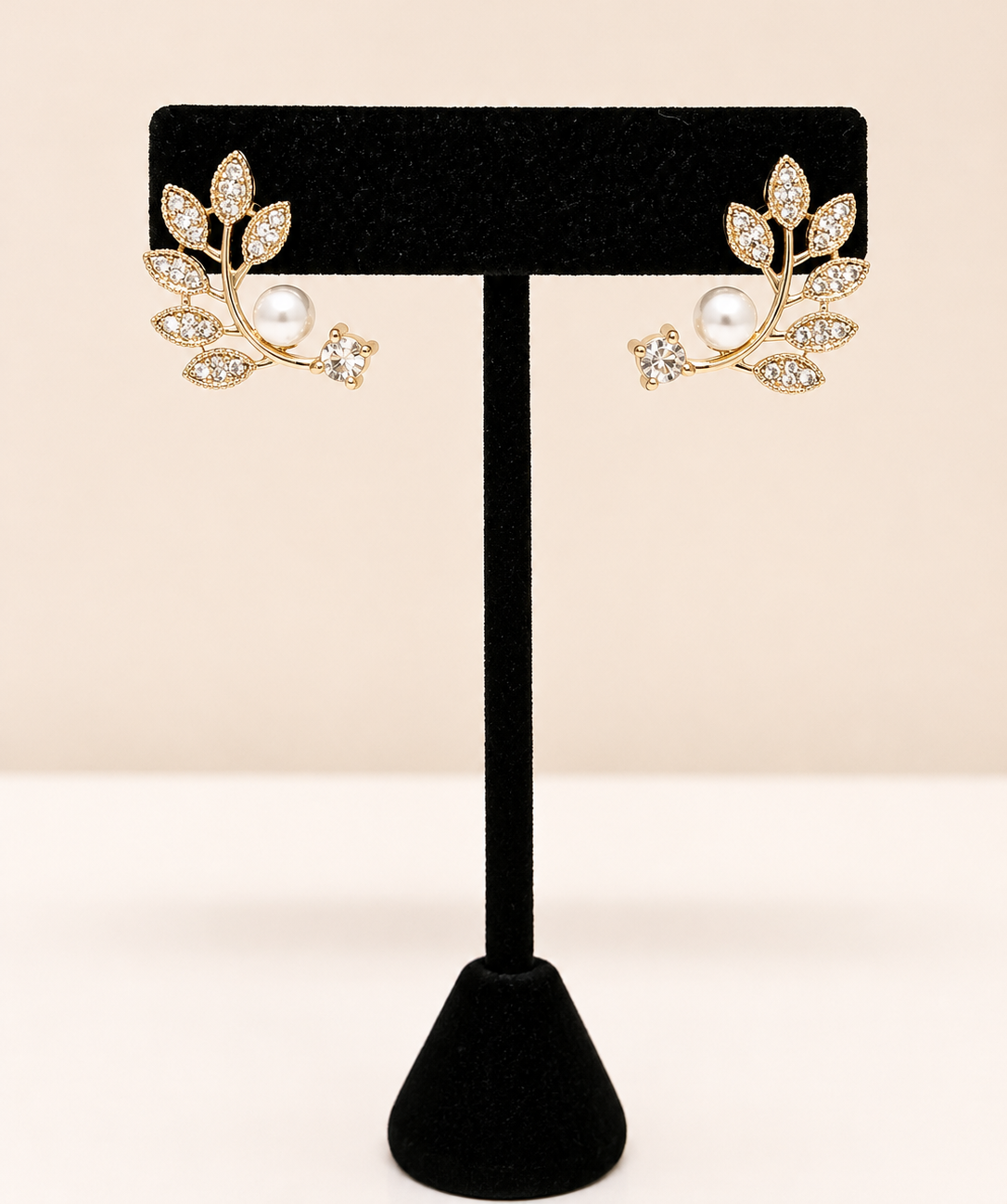 Crystal Leaf Pearl Ear Climber Earrings