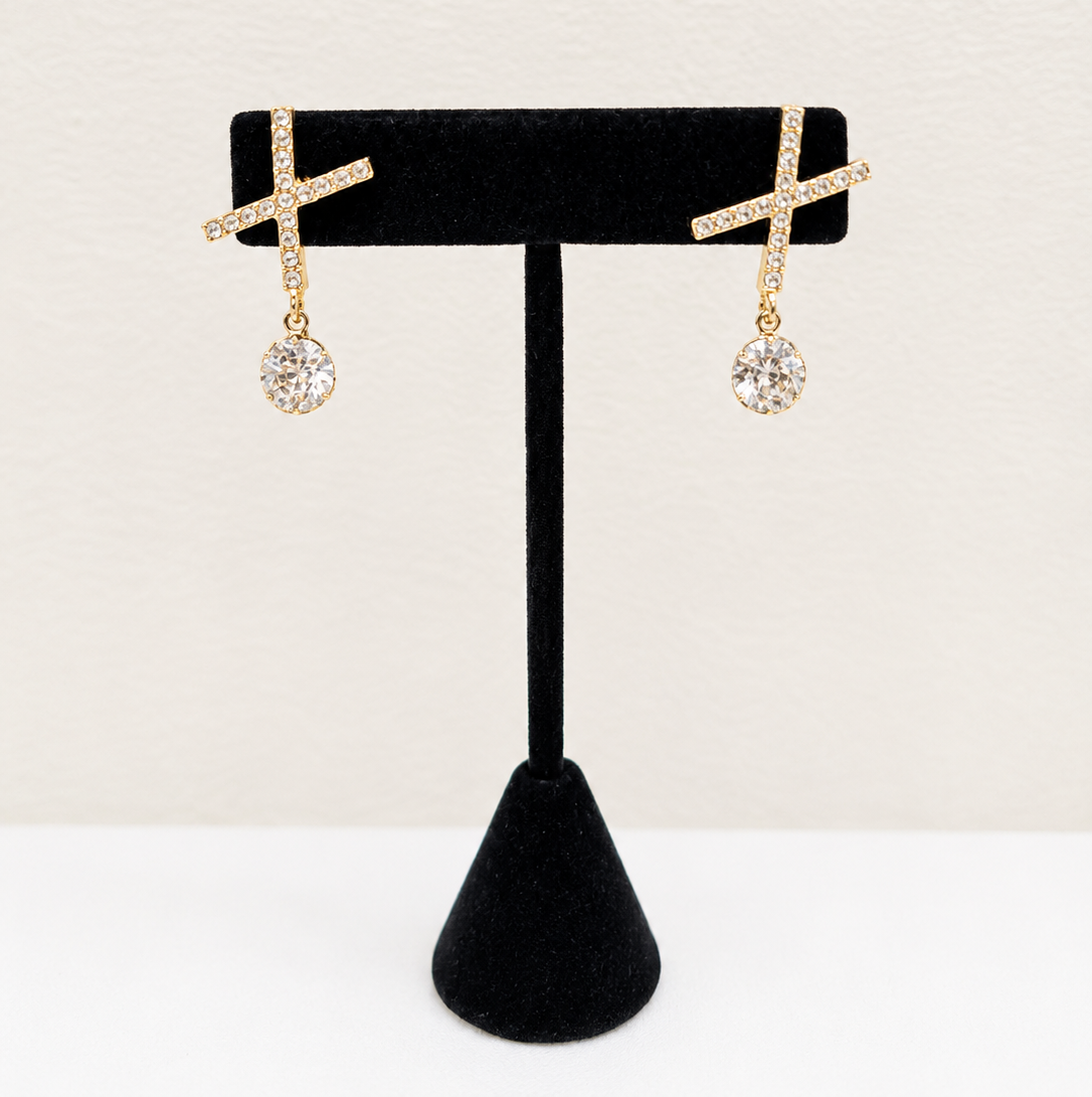Gold Crystal Crisscross Drop Earrings