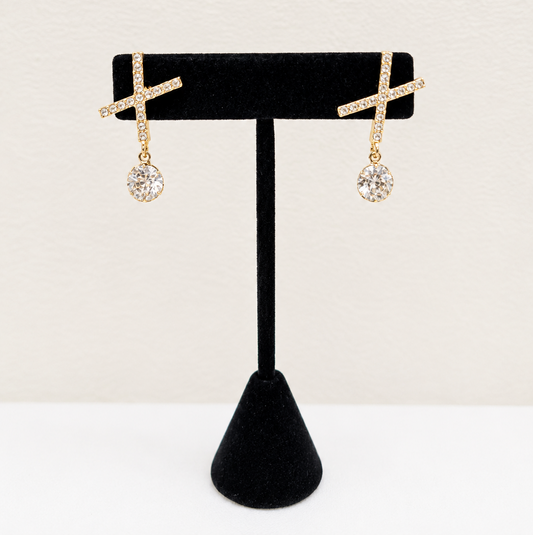 Gold Crystal Crisscross Drop Earrings
