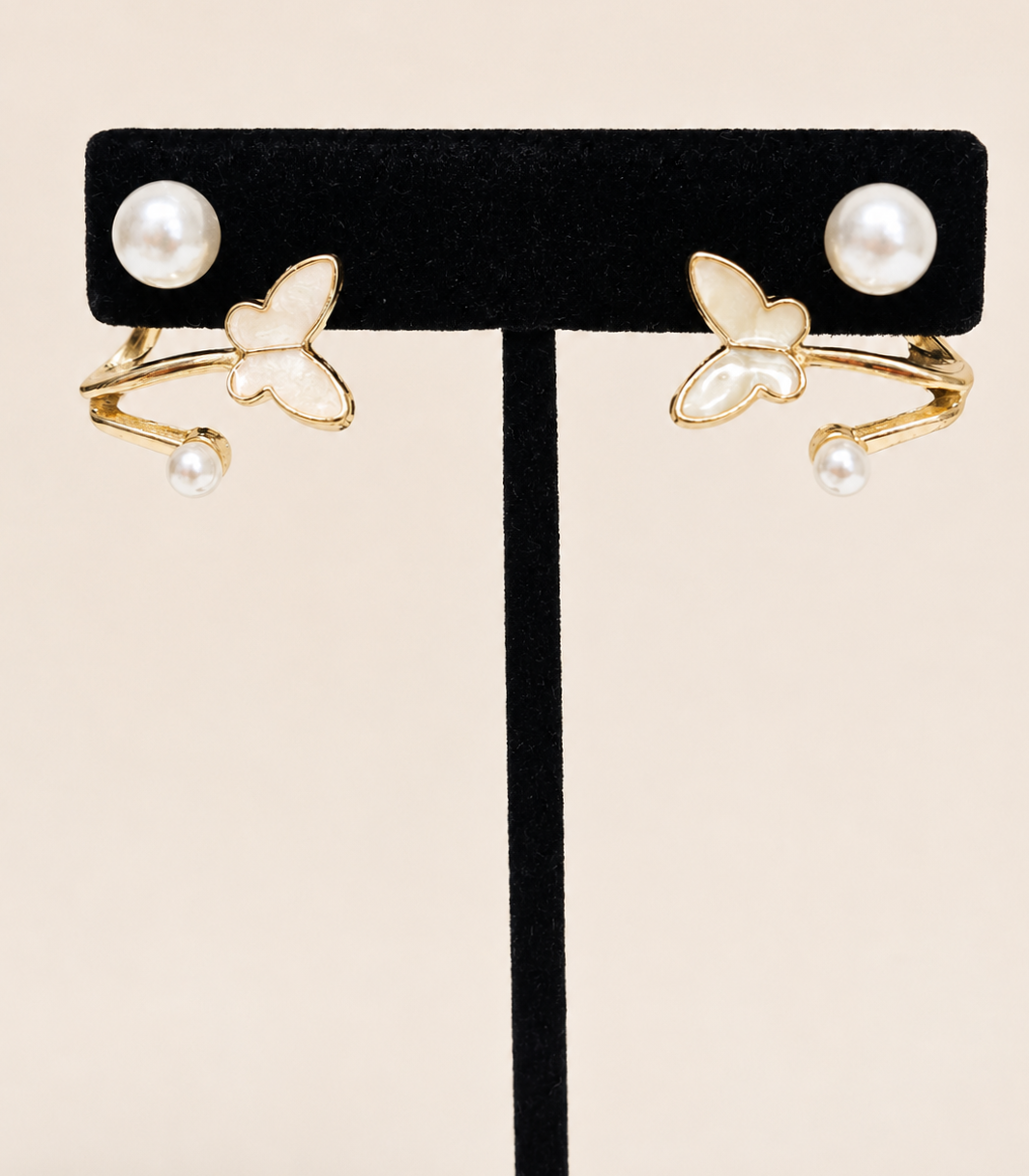 Gold Butterfly Pearl Ear Cuffs