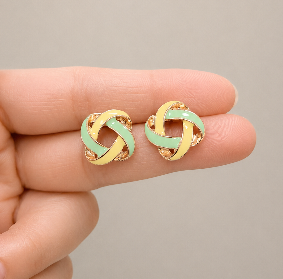 Green and Yellow Enamel Knot Studs