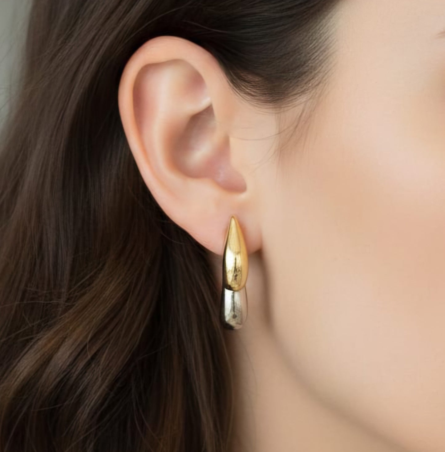 Two Tone Tapered Hoop Earrings