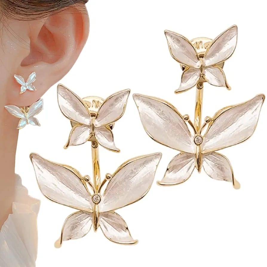 White Butterfly Ear Climber Earrings