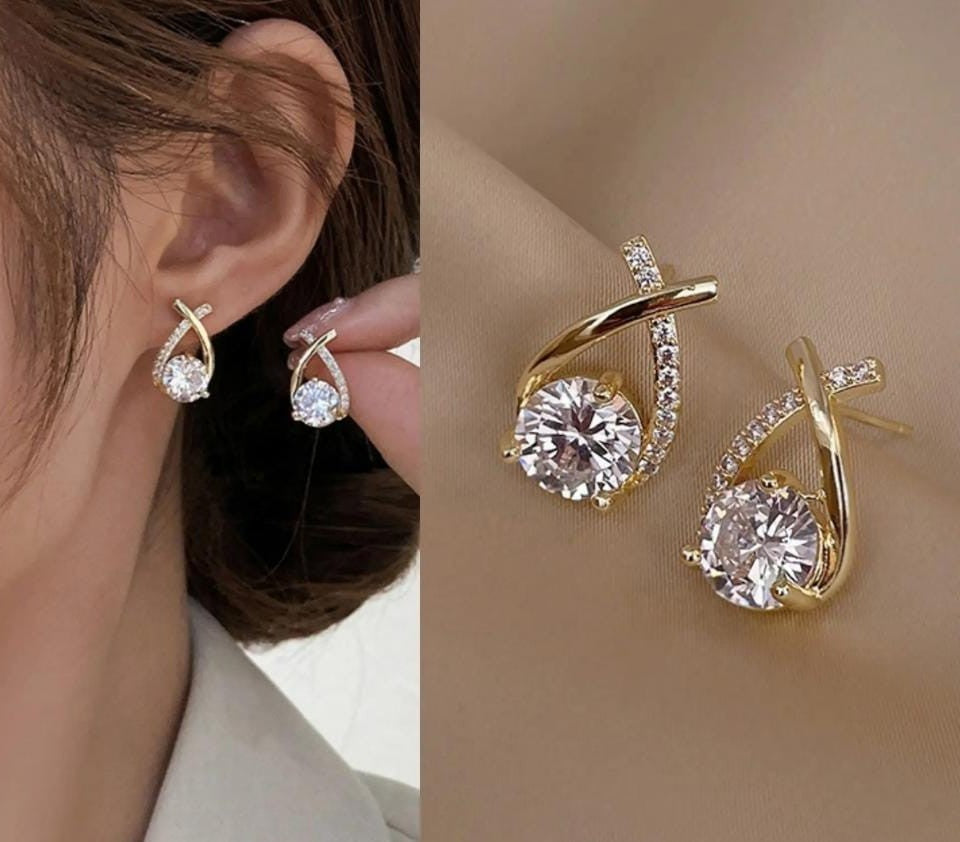 Gold Crystal Crisscross Drop Earrings