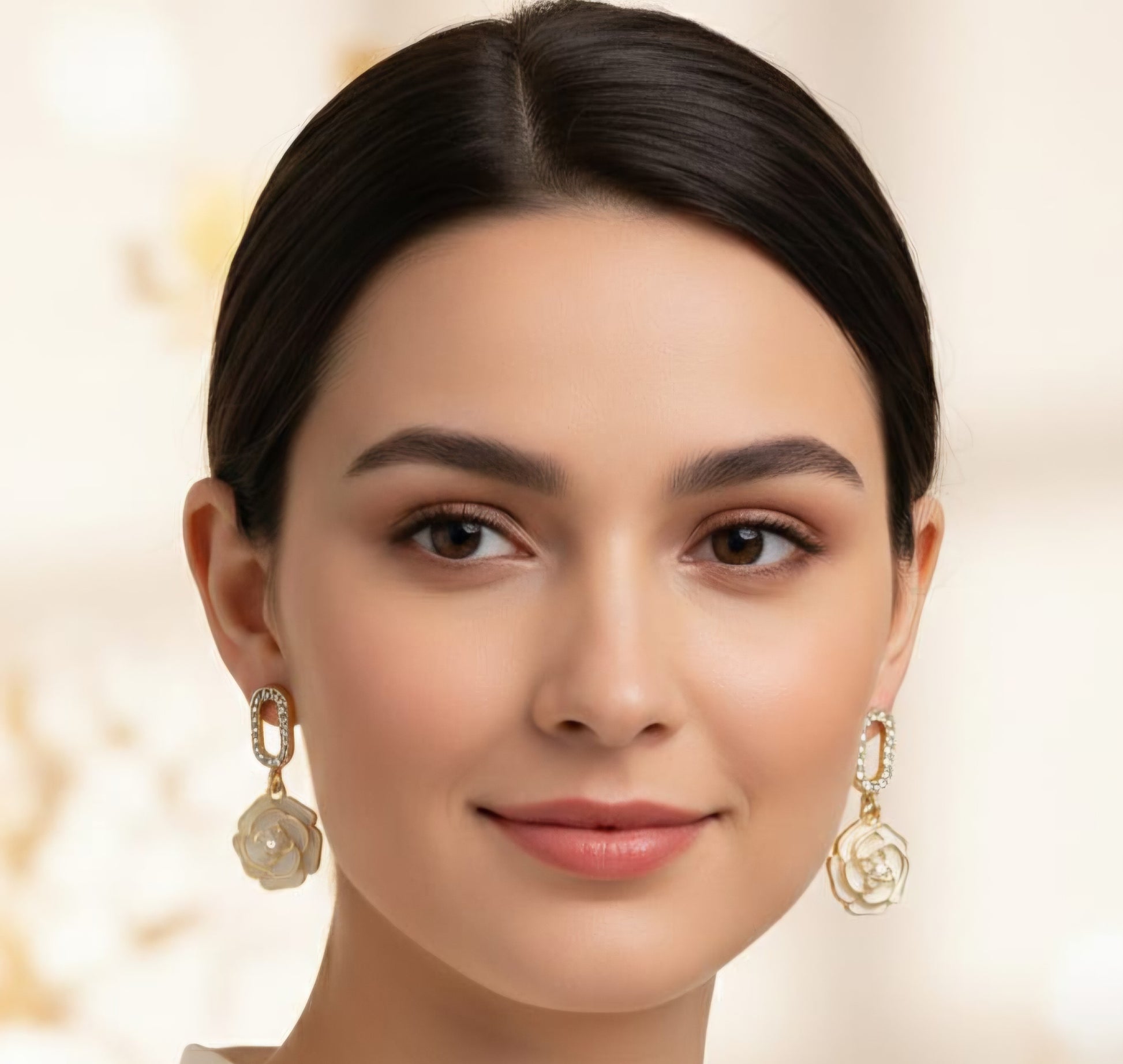 Crystal Link Rose Drop Earrings