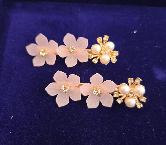 Pink Floral Pearl Crystal Hair Clip