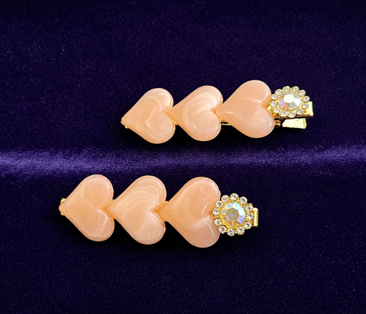 Peach Crystal Heart Hair Clip