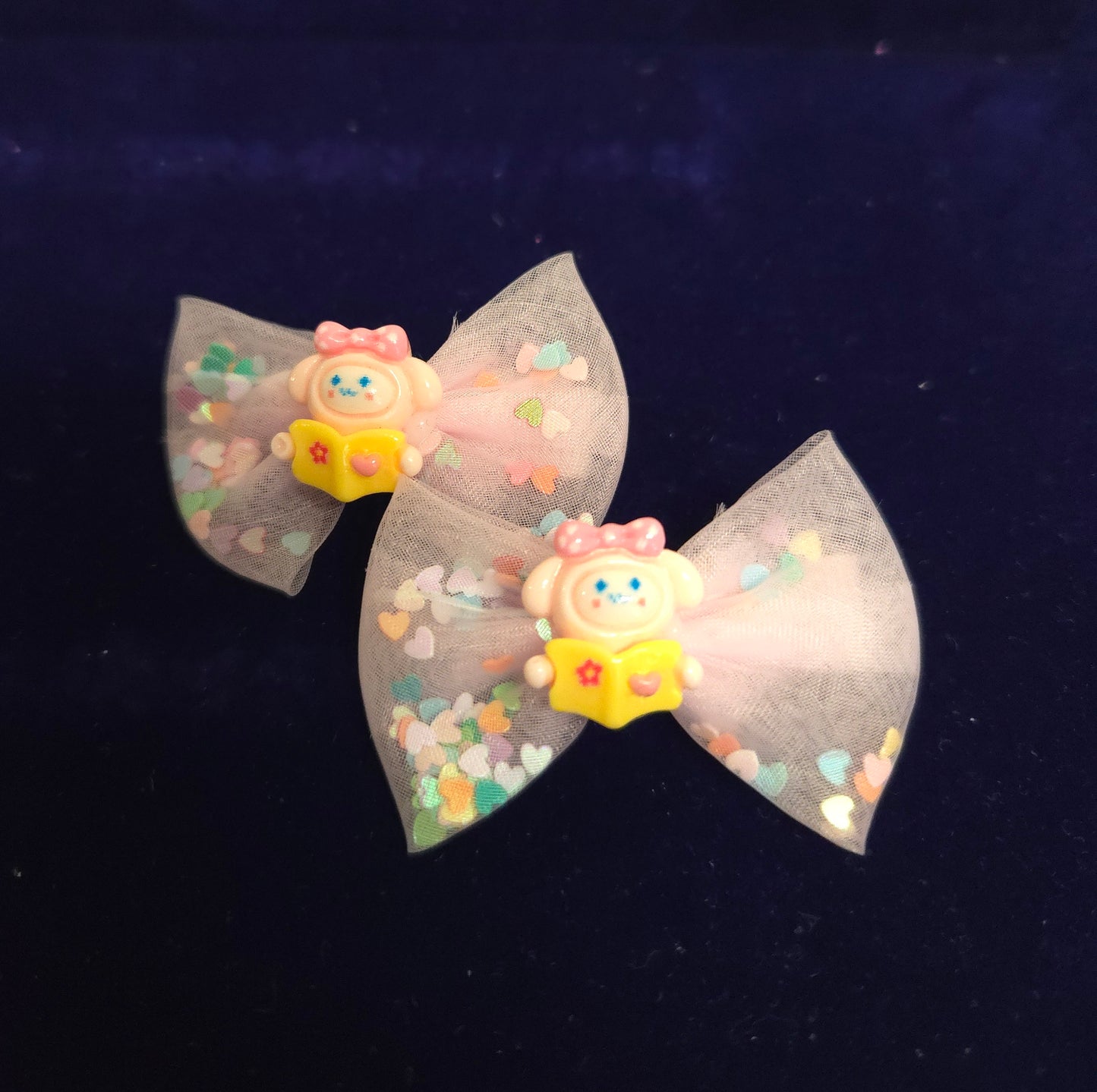 Pastel Puppy Heart Mesh Bow Hair Clip