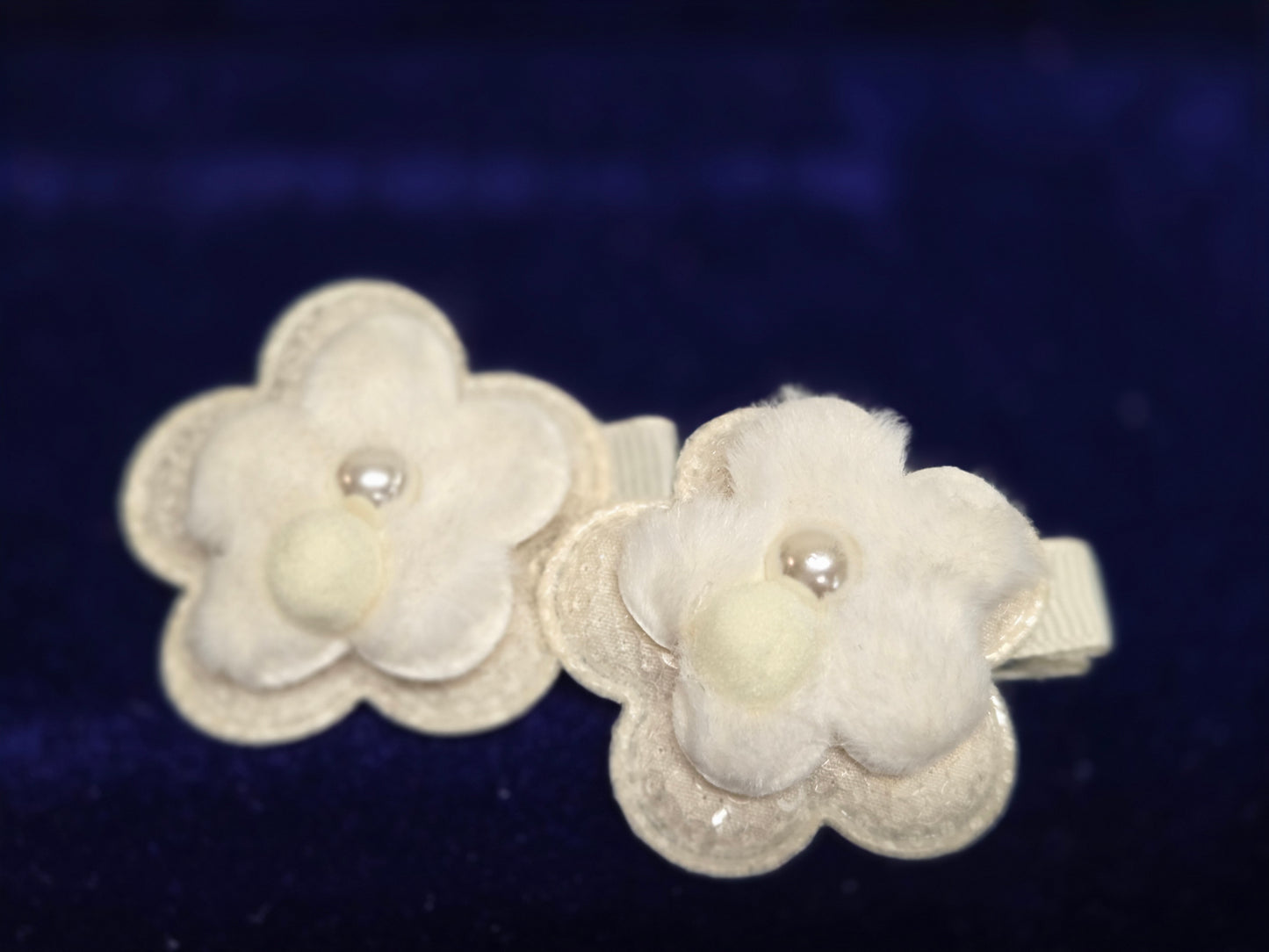 Ivory Velvet Pearl Flower Hair Clip