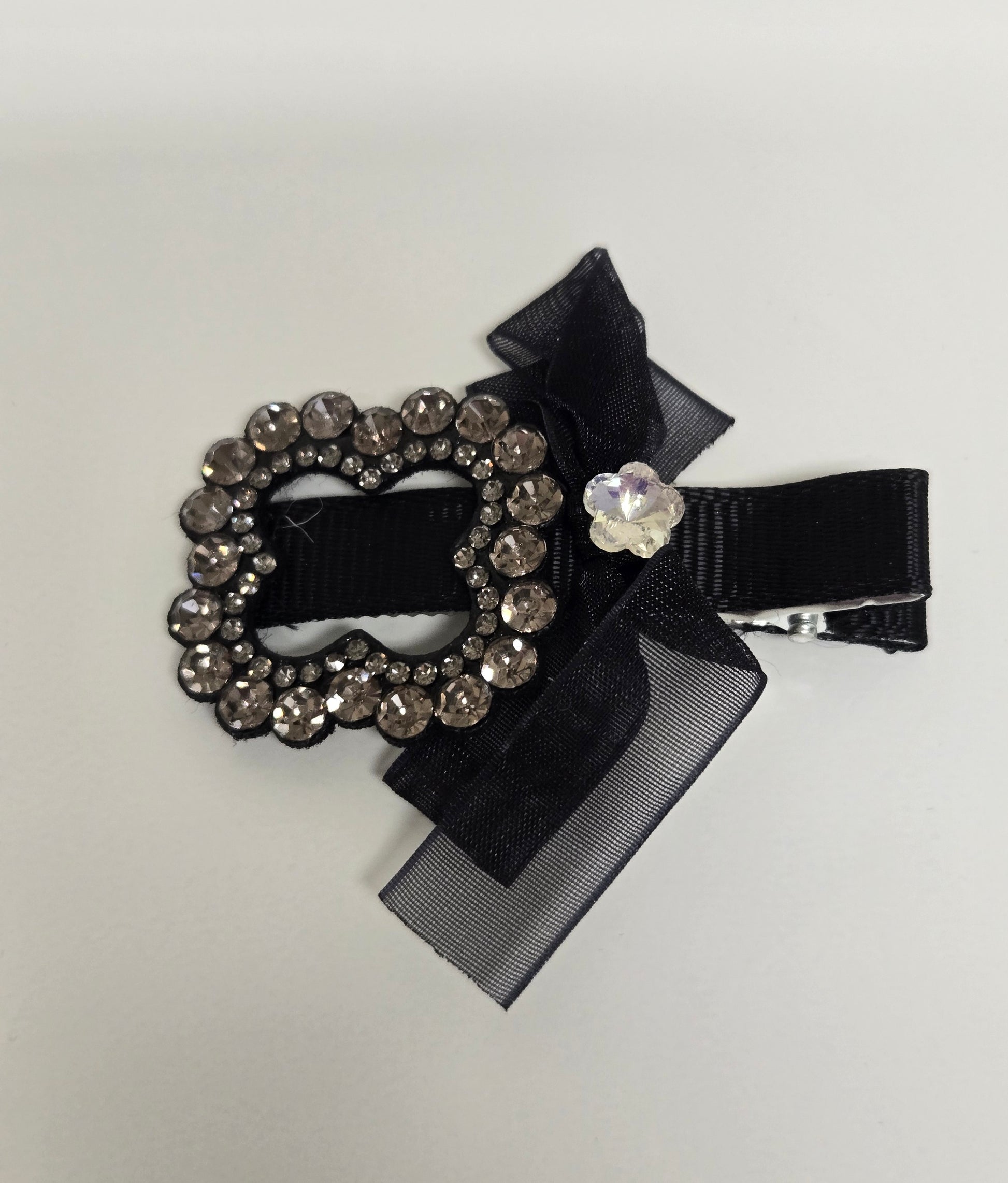 Black Floral Crystal Bow Hair Clip