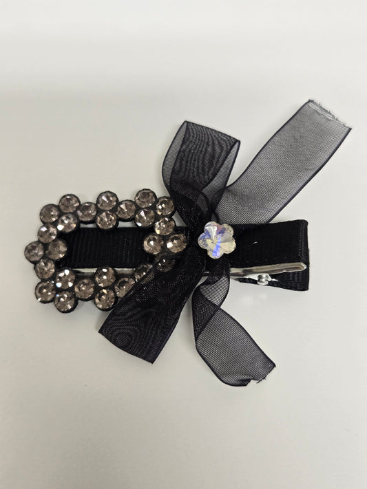 Black Square Crystal Bow Hair Clip