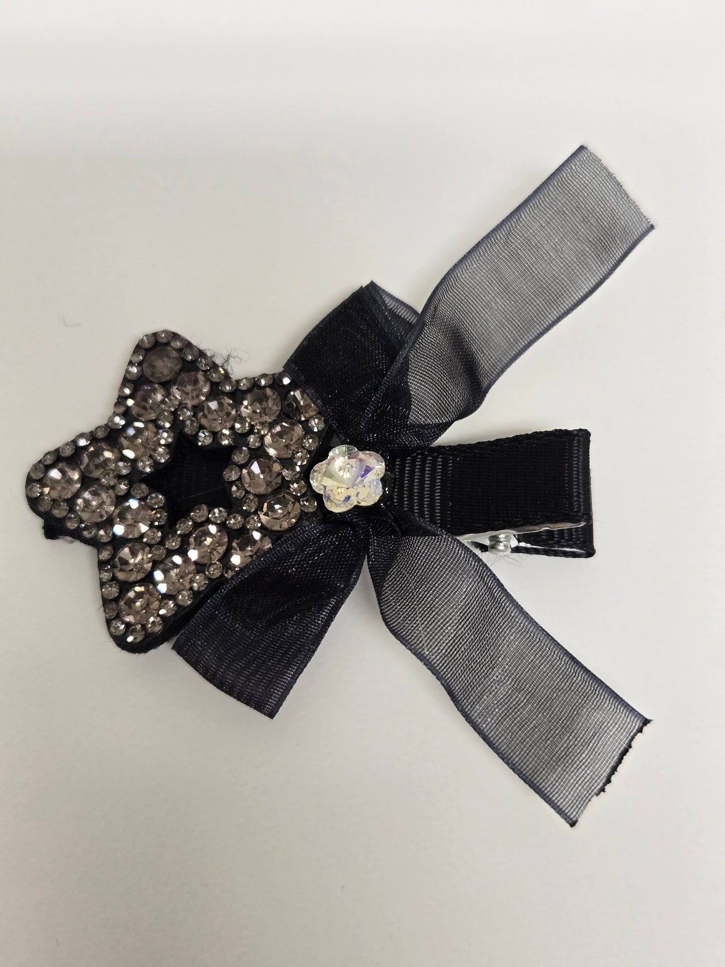 Black Star Crystal Bow Hair Clip
