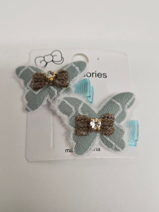Sage Green Brown Butterfly Hair Clip
