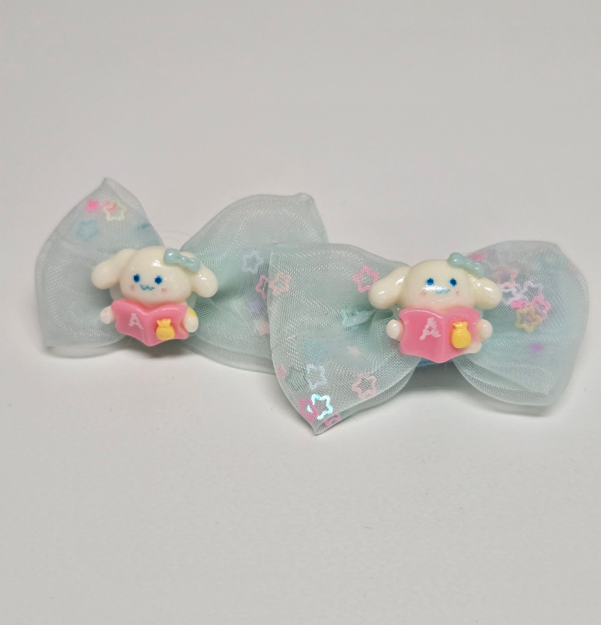 Pastel Puppy Star Mesh Bow Hair Clip