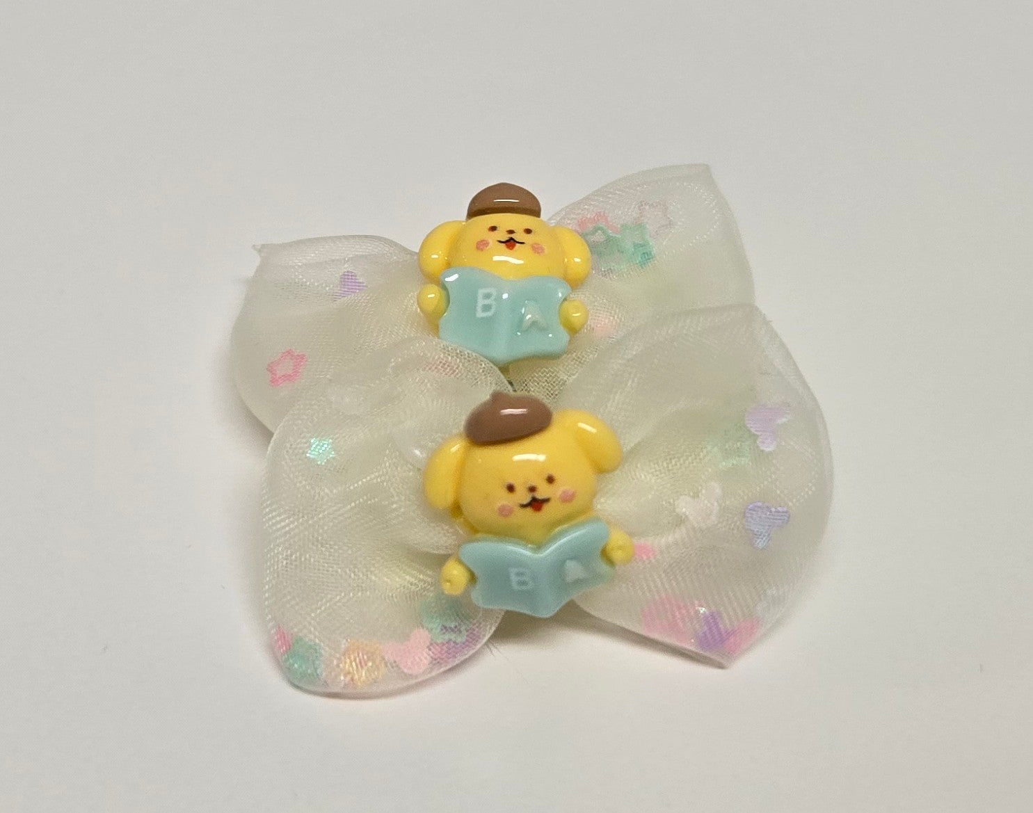 Yellow Puppy Mesh Bow Hair Clip