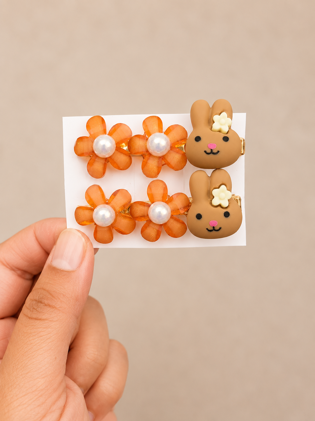 Orange Daisy and Bunny Hair Clip