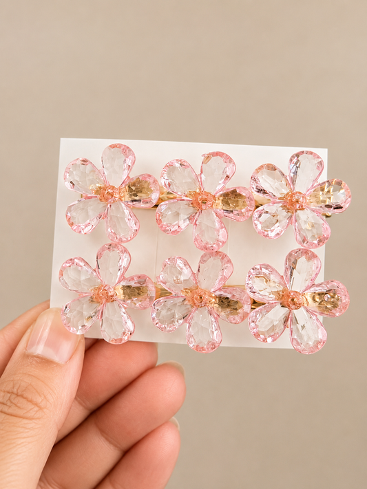 Pink Crystal Flower Hair Clip