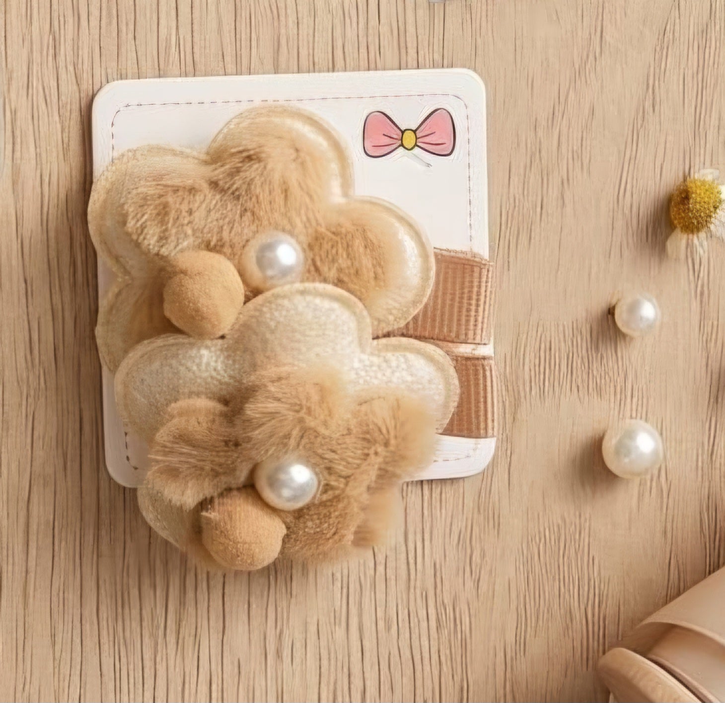 Beige Velvet Pearl Flower Hair Clip
