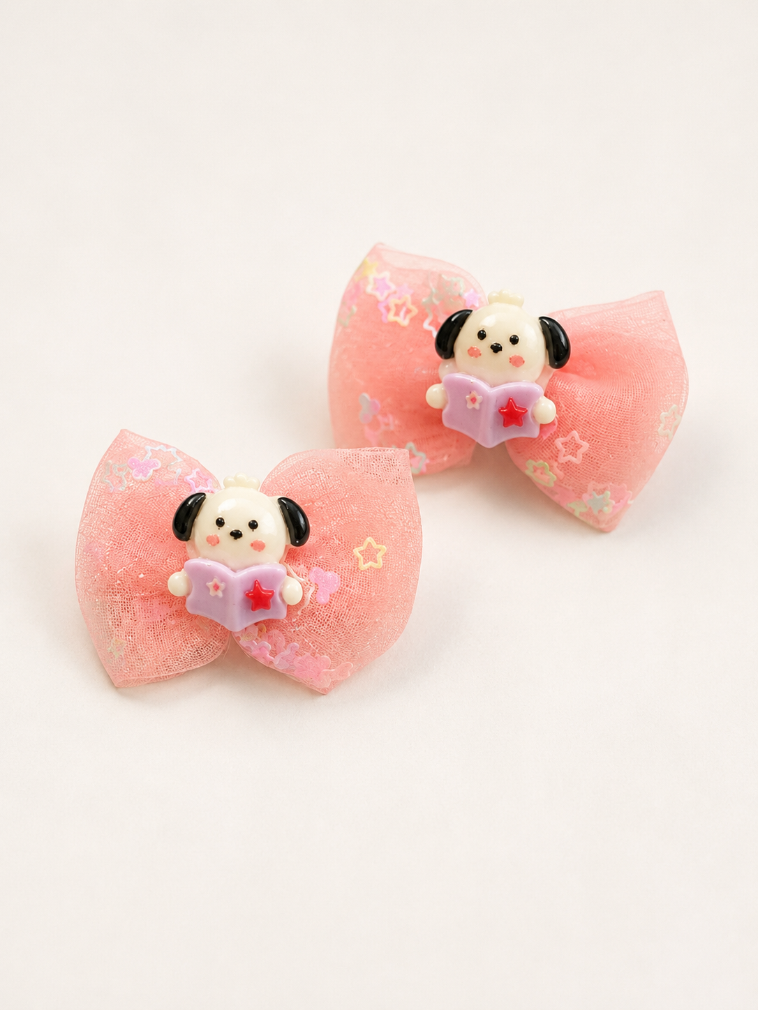 Pink Puppy Star Mesh Bow Hair Clip