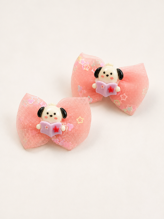 Pink Puppy Star Mesh Bow Hair Clip