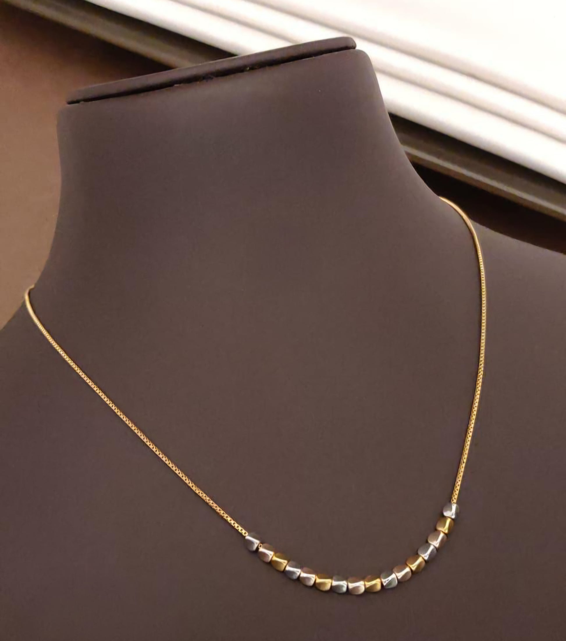 Tri Colored Cube Gold Chain Necklace