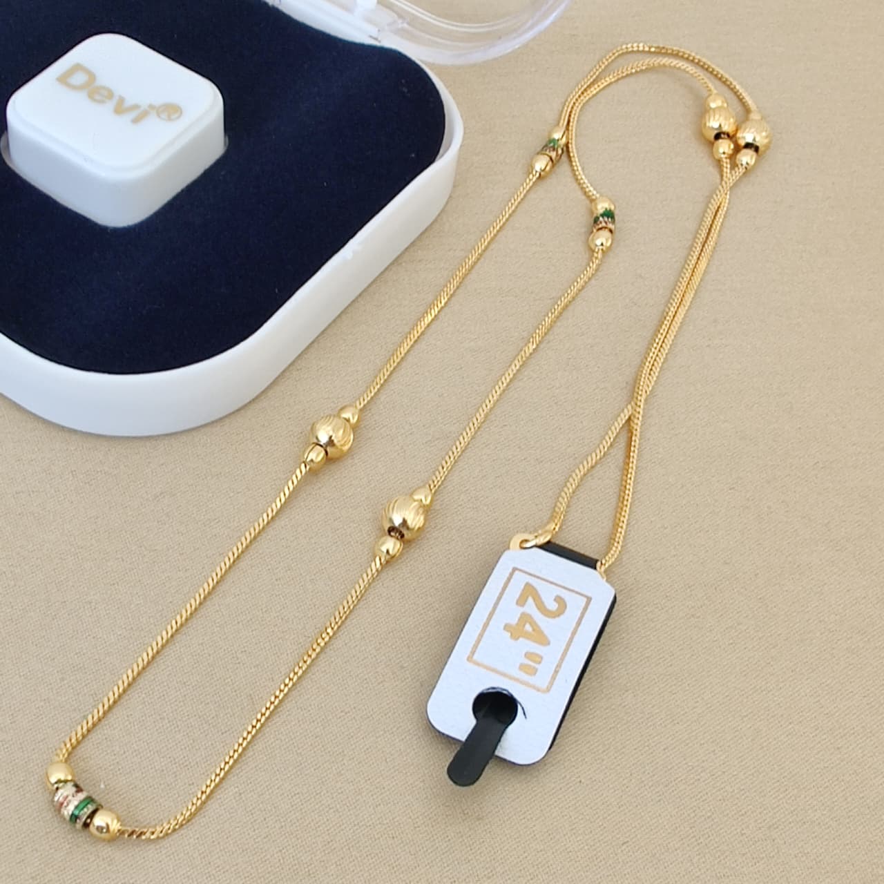 Gold Beaded Everyday Long Chain Necklace