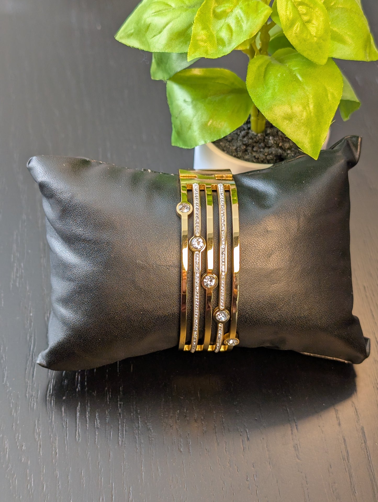 Multi-Line Gold Look Stainless Steel Openable Bangle