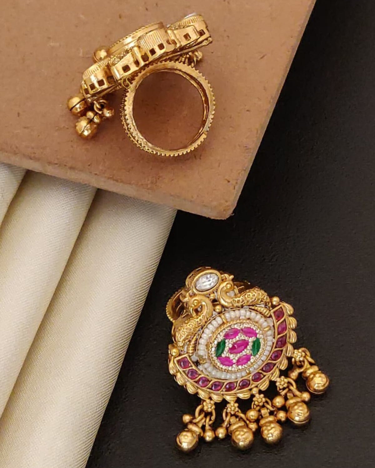 Pink Pearl Kundan Statement Adjustable Ring