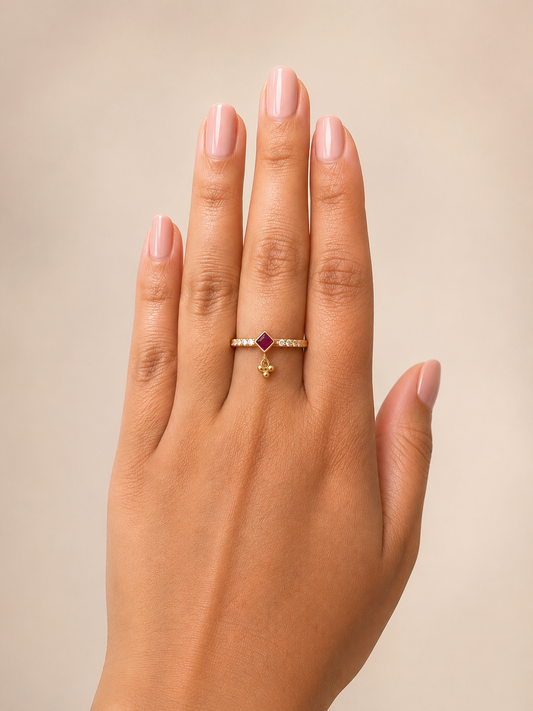 Ruby Crystal Ghungroo Adjustable Ring
