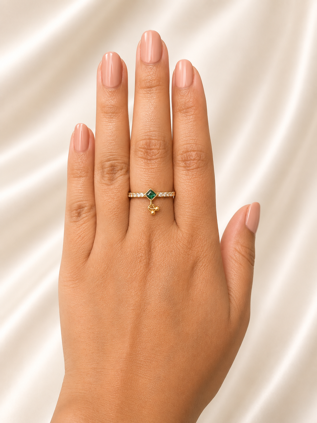 Emerald Crystal Ghungroo Adjustable Ring