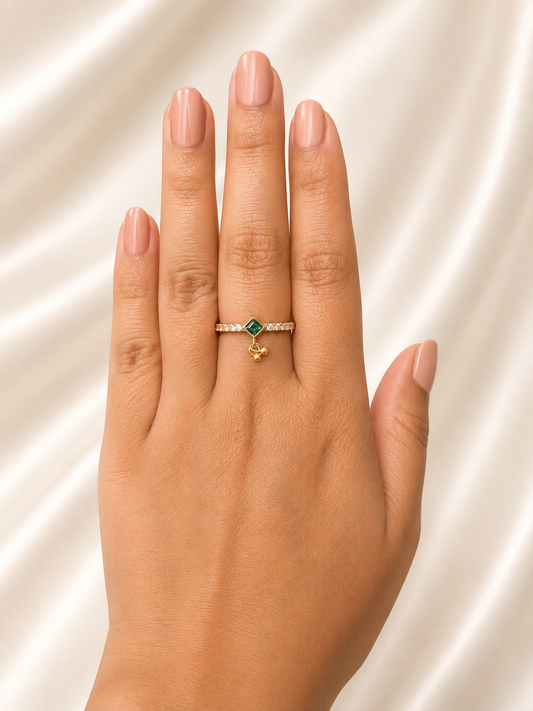 Emerald Crystal Ghungroo Adjustable Ring